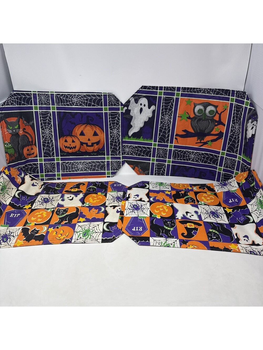 Rare Halloween Placemats Lot OF 4 Double Sided Ghosts Jack-o-Lantern
